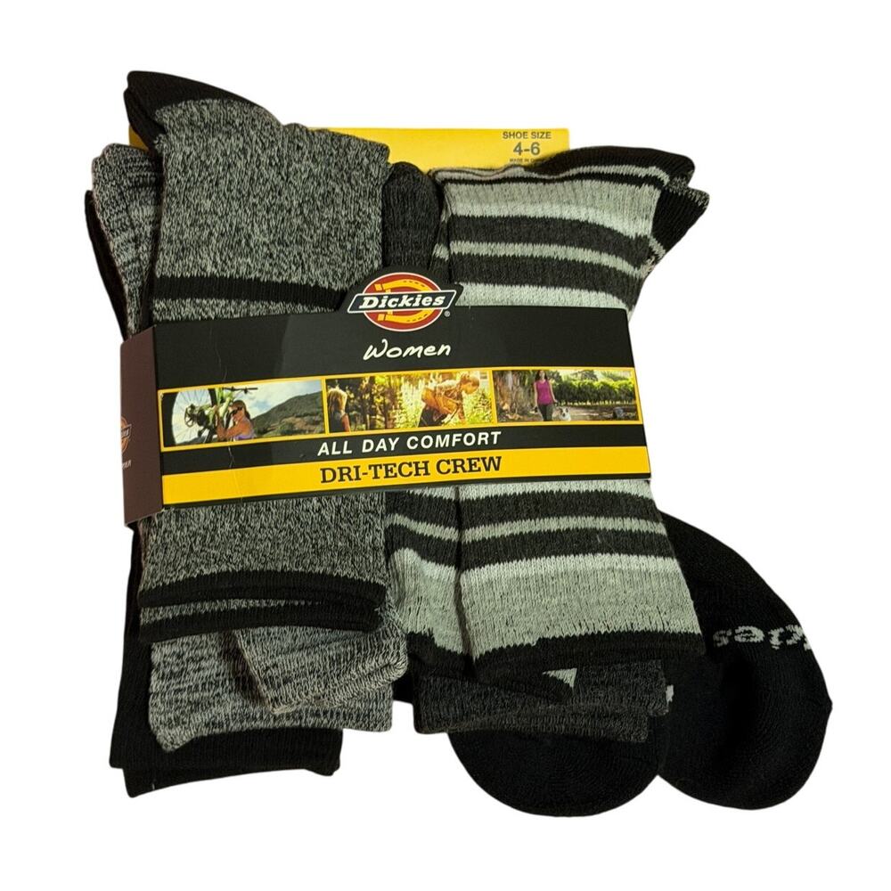 Dickies Women's 4-6 Black Gray Dri Tech Crew All Day Comfort Socks